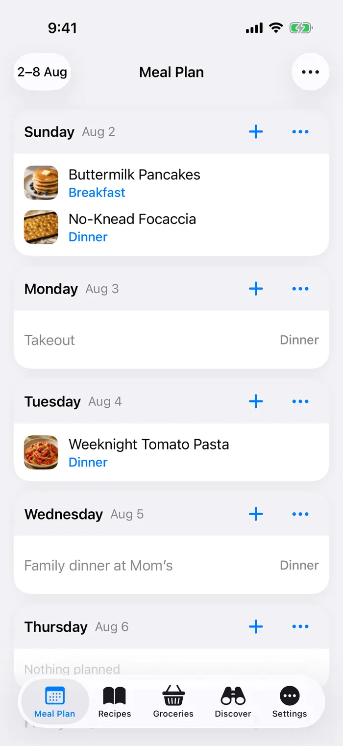 Weekly meal plan